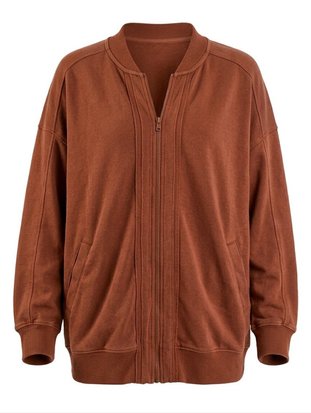 Cotton Blend Lightweight Zip Oversized Small Med Sweatshirt Jacket Ginger Brown - Picture 3 of 4